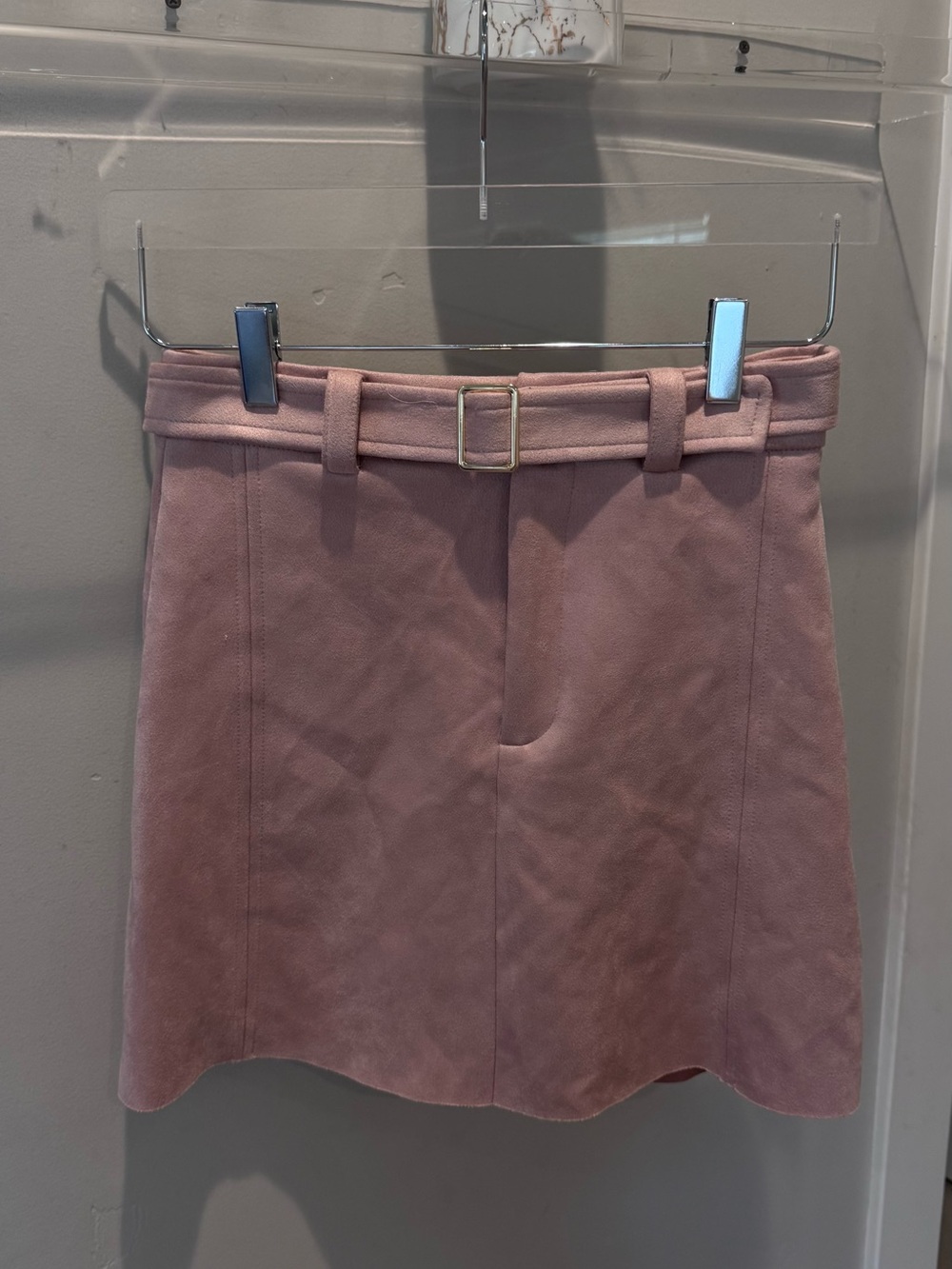 Zara Pink Suede-Look Belted Mini Skirt